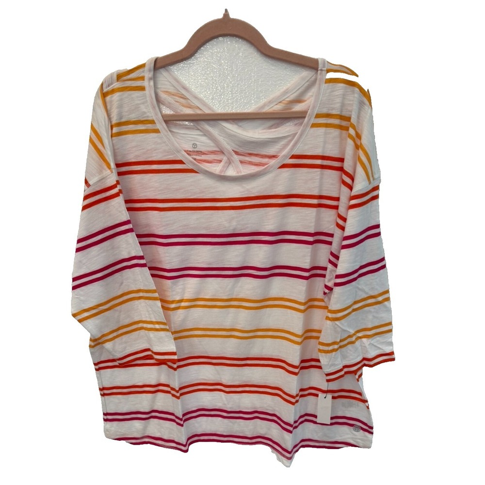 T by Talbots Size 2X White Multi Stripe Criss Crossโ Back Keyhole New with Tags